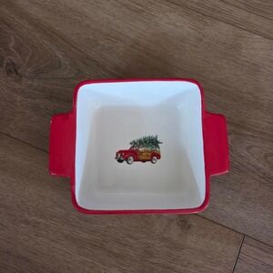 Grace Bake Shop Red Square Baking Dish Christmas Tree Truck Design Ceramic